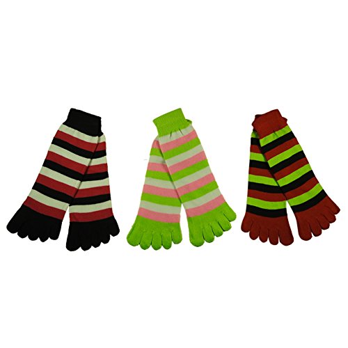 RSG Hosiery Funky Striped Toe Socks Kids/Children 3-Pack (Black/Red/Lime)