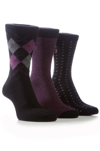 FARAH Men's Classic Argyle Spot and Plain Socks (3 Pair)