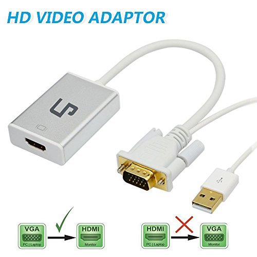 LP HD 1080p DVD VGA HDMI Cables(with USB Ports) for Gaming , Female to VGA Male Video Adapter Convertor with Audio White