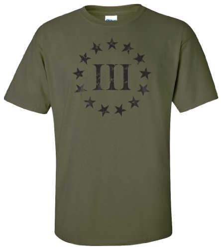 Three Percenter T-Shirt - Military Green Front Print - XL