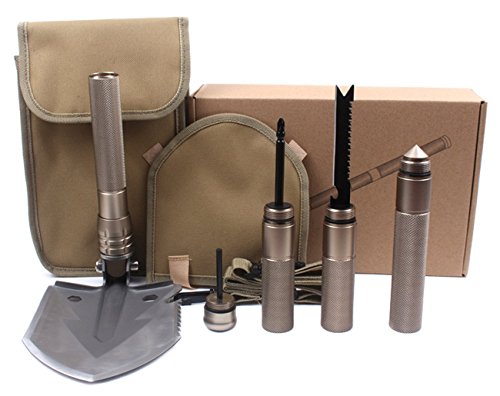 Zoeson Multi-functional Camping shovel with compass,flinstone,screwdriver and carry bag