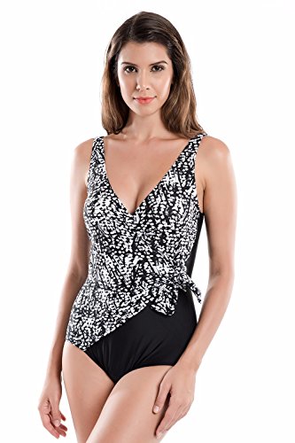 Delimira Women's One Piece Waist Minimizer V-neck Swimwear Beachwear Swimsuit