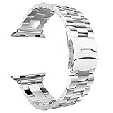Apple iWatch Wrist Band Strap Polished Silver Solid Stainless Steel Replacement New 42mm 6 Removable Links and Adapters Sturdy Two Clasp Buckle System by Clixsy, iPod Nano whatever Watch & Sport Edition