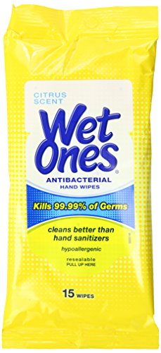Wet Ones Antibacterial Hand Wipes Travel Pack, 15-Count (Pack of 12)