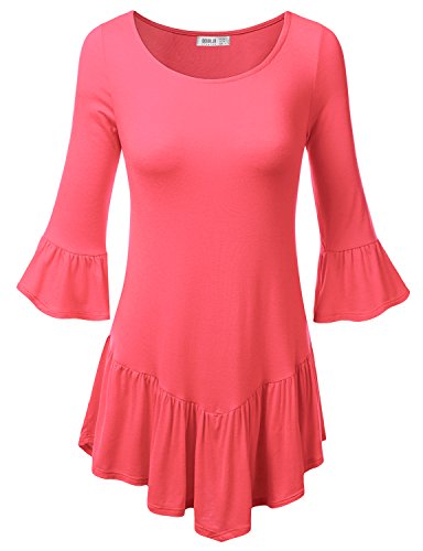 SJSP Women Bell Sleeve Frill And Shirring Detailed Loose Fit Tunic Top