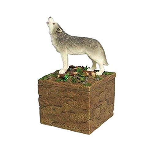 

6 Inch Standing Howling Wolf on Rock Box Candle Holder Figurine
