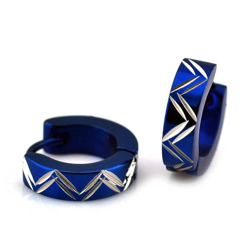 Sirius Jewelry Mens Fashion Blue & White Stainless Steel Huggie Hoop Earrings