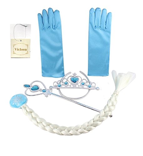 Guantes Peluca infantil Disfraz de Princesa para Fiesta Carnaval Cosplay para Niñas (Azul)