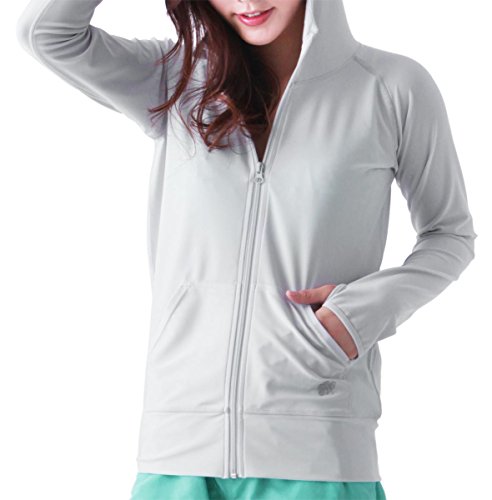 ICEPARDAL(アイスパーダル) 全20色 レディース 無地 ラッシュガード パーカー IR-7100 GRY-SV WXLサイズ UPF50 + ラッシュ パーカー 指穴つき 水着 おしゃれ かわいい 人気 灰 色 グレー 大きいサイズ