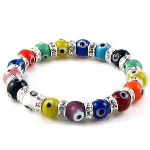 Bling Jewelry Alloy Evil Eye Beads 10mm Multi Color Stretch Crystal Bracelet Silver Plated