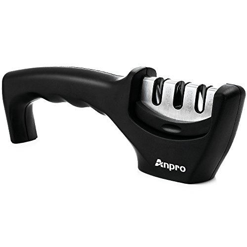 Anpro Messerschärfer, Messerschleifer, Knife Sharpener mit 3 Stufen, Schwarz