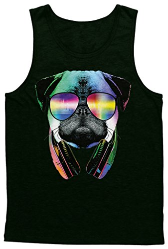 Blittzen Mens Tank Top Pug Sunglasses Headphones