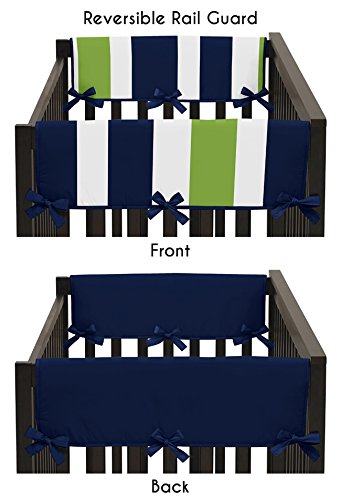 Baby Crib Side Rail Guard Covers for Navy Blue and Lime Stripe Bedding Collection