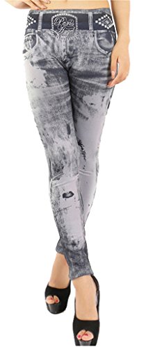 New Stylish Denim Look Ripped Faux Jean Leggings Tights Pants