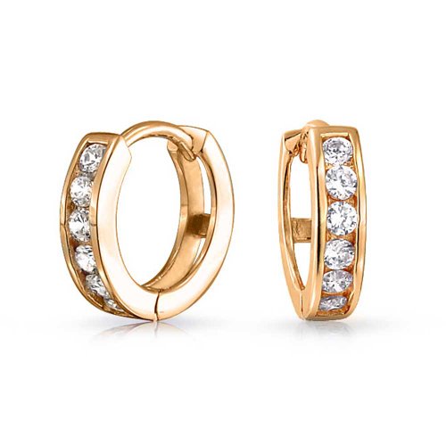 Bling Jewelry Gold Plated Small CZ Huggie Sterling Silver Hoop Earrings