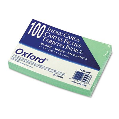 

Oxford - Unruled Index Cards, 4 x 6, Green, 100 per Pack