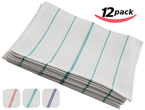 Utopia 100% Cotton Kitchen Dish Towels with Stripes, Easy Care, Ringspun Cotton for Maximum Softness and Absorbency, 12-Pack - Green (15
