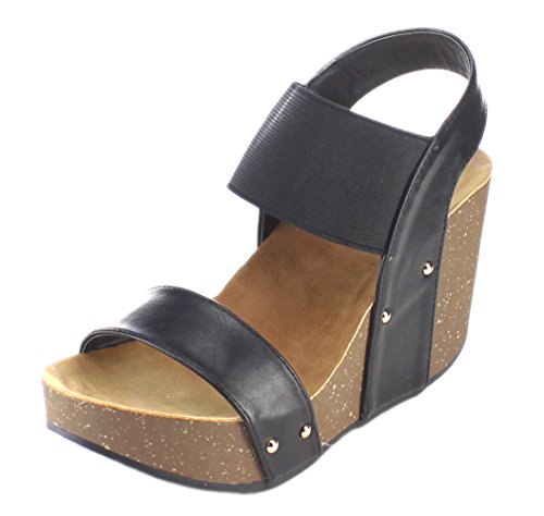Refresh Women's Mara-10 Platform Cork Wedge High Heel Leather Sandal