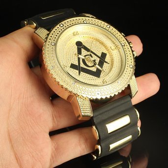 Bullet Band Design Masonic Print Golden Steel Back Watch Men Custom Swiss