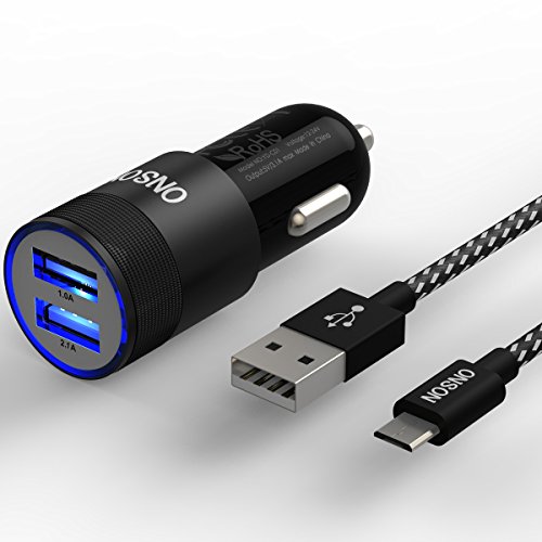 ONSON Car Charger,3.1A Dual Port High Speed USB Car Charger+3FT Micro USB Cable Combo for iPhone 6s/6s Plus/5E/5s/5c/5, Samsung Galaxy S6/S5/S4/S3, Motorola, HTC Phone and More.(Black)