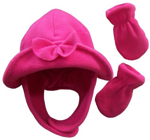 N'Ice Caps Baby Girls/Toddlers 2 Ply Micro Fleece Brim Hat and Mitten Set