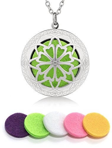 Essential Oil Diffuser Necklace | Locket Pendant with 10 Washable Pads (Silver)