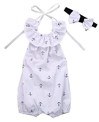 Infant Baby Girl Romper Anchor Bodysuit Jumpsuit Outfits Sunsuit Ruffles Clothes (12-18 Months, White)