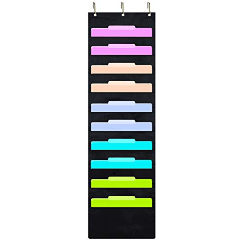 ZKOO Premium Fabric Cascading File Organizer, Letter Size 10 Slot Office Supplies Storage Pocket Chart - Perfect for Classroom, School, Office and Home Used, Over the Door or Wall Mount (white spot)