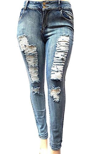 Jack David Womens Plus Size Acid Wash Distressed Ripped Blue Skinny Denim Jeans Pants