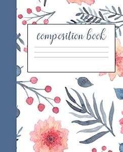 Composition Book: Watercolor Coral Pink Peach Blue Floral Pattern Background for Women, 200 pages/100 sheets, college ruled, 9.25 x 7.5