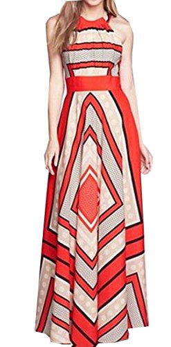 XQS Women's Elegant Floral Chevron Boho Seaside Fairy Dress