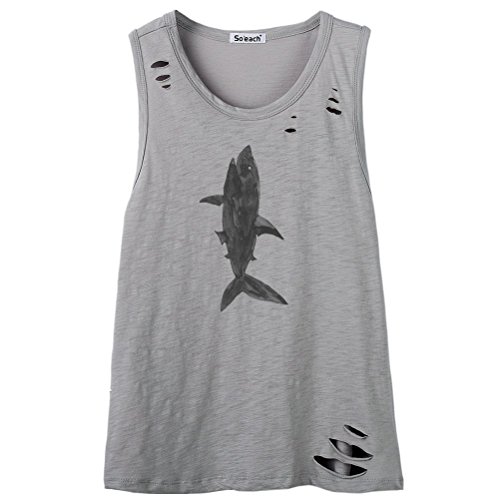 So'each Women's Marine Animal Shark Letters Graphic Print Tee Cami Tank Top