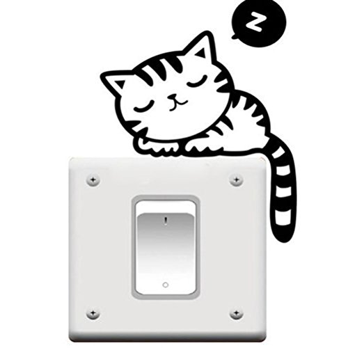 Cute Cat Nap Pet Light Switch Funny Wall Decal Vinyl Stickers Black