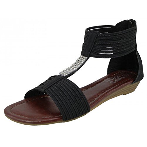 AimTrend Womens Ankle Strap Heel Zipper With Rhinestones Top Gladiator Sandals