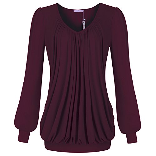 Simier Fariry Women's Pleated Front Tunic Long Sleeve Mesh Blouse Tops