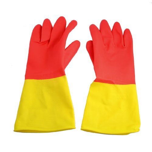 

Water & Wood Yellow Red Kitchen Dishes Washing Cleaning Latex Long Gloves Pair