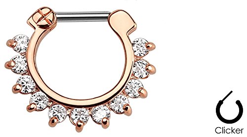 Single Line Pronged Clear Gems Septum Clicker Rose Gold IP 107RC