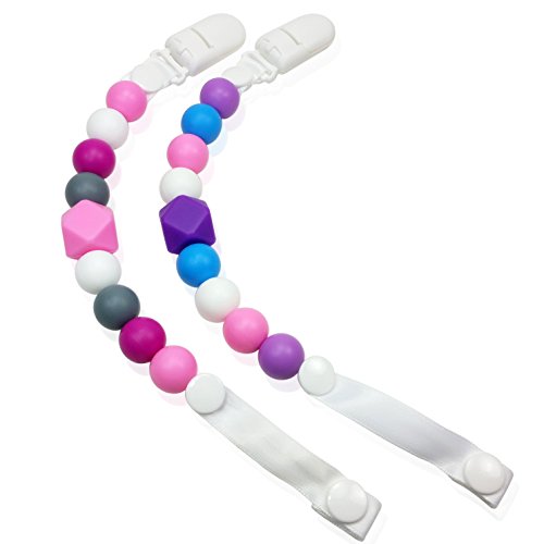 Pacifier Clip - 2 Pack - Silicone Baby Teething Pacifier Clips - GIRL - BPA-Free - Non-Toxic - Sensory