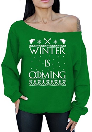Winter Is Coming Off the Shoulder Oversized Sweatshirt Ugly Christmas Sweater
