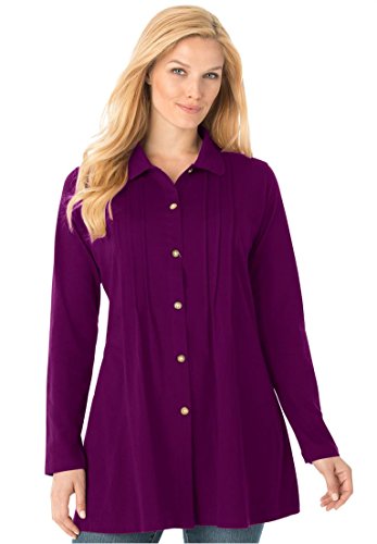 Women's Plus Size Pleated Button-Front Tunic