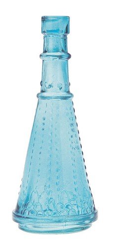 Luna Bazaar Small Vintage Glass Bottle (6.75-Inch, Cone Design, Turquoise Blue) - Flower Bud Vase - For Home Decor, Party Decorations, and Wedding Centerpieces