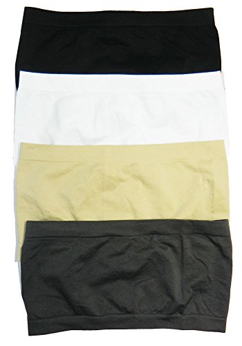 Seamless Bandeau One Size,4 Pack: Black/White/Nude/Dk Grey
