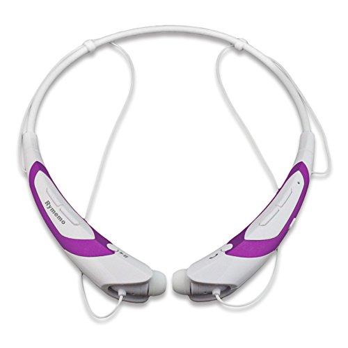 Rymemo 2016 Newest Universal Wireless Bluetooth 4.1 Music Stereo Sports/running Headset Headphones W/microphone Vibration Neckband Style for Cellphone (Purple-white)