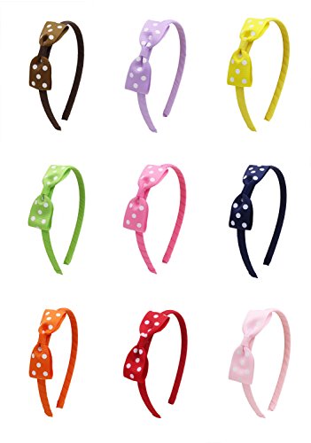 Toddler Girls Boutique Dots Grosgrain Ribbon Hair Bow Headbands(9 Pack)