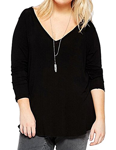 Allegrace Women Autumn Long Sleeve Sexy V Neck Plus Size T Shirts Casual Tops Tee