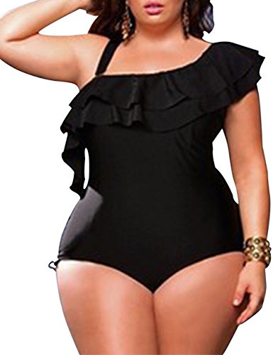 GWELL Asymmetric One Shoulder Off Ruffle One Piece Swimsuit Swimwear