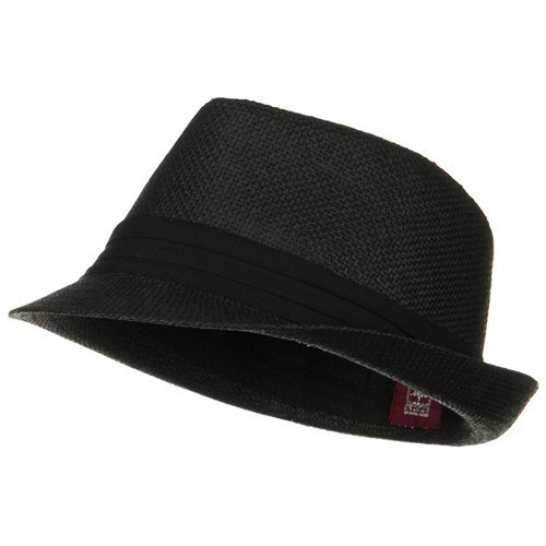 UV 50+ Solid Band Summer Straw Fedora - Black Black W20S58B