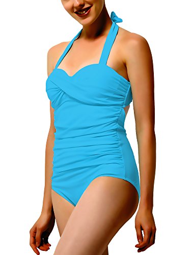 Halter Monokini Pin Up Swimsuits for Women Cute One Piece Bathing Suits Swimwear with Ruffles