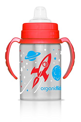 organicKidz Blast Stainless Steel 2-in-1 Sippy Water Bottle, Red/Blue, 9 Ounce