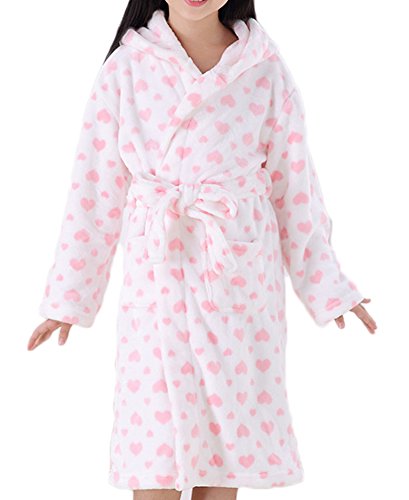 Roseate Girl's Plush Robe Soft Fleece Bathrobe Hooded with Pockets